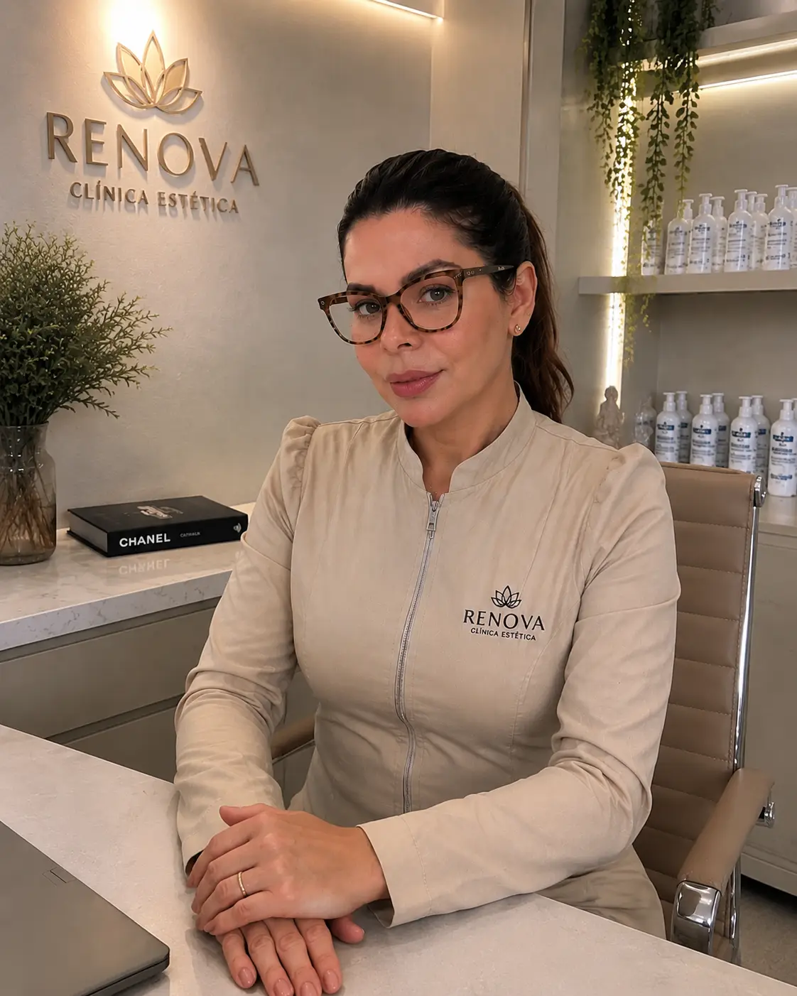 Profissional responsável pela Renova Clínica Estética em Sorocaba, na recepção da clínica